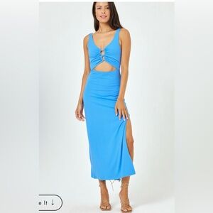 L*Space Camille sold out Peri Blue Cutout Maxi Dress with Side Slit
